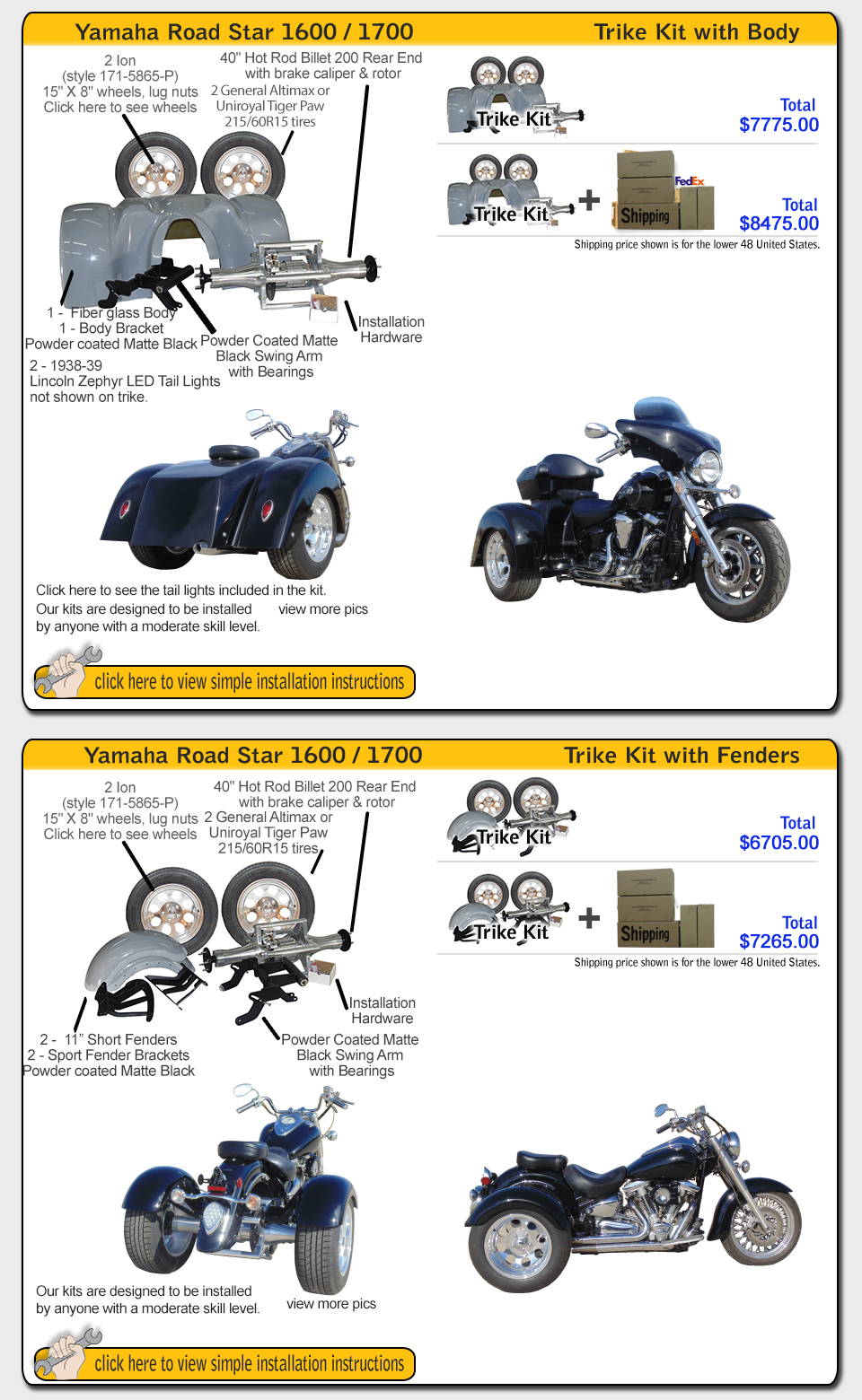 Frankenstin Trike kit for Yamaha Road Star